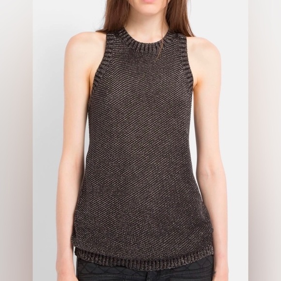Maje Metallic Twist Back Knit Sweater Tank Black Gold 1 S - Picture 1 of 6